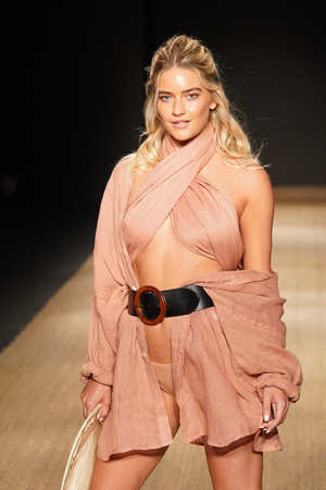 MIAMI BEACH, FL - JULY 13: A model walks the runway for Monday Swimwear during the Paraiso Fashion Fair at The Paraiso Tent on July 13, 2018 in Miami Beach, Florida.のeditorial素材