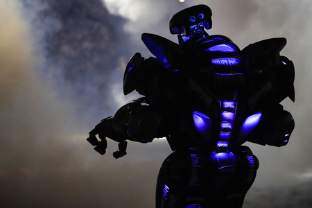 NEW YORK, NY - FEBRUARY 10: A robot walks the runway at the Philipp Plein fashion show during New...