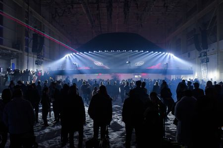 NEW YORK, NY - FEBRUARY 10: A view of the runway and space ship with lasers at the Philipp Plein fashion show during New York Fashion Week: The Shows on February 10, 2018 in NYC.のeditorial素材