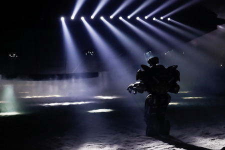 NEW YORK, NY - FEBRUARY 10: A robot walks the runway at the Philipp Plein fashion show during New...