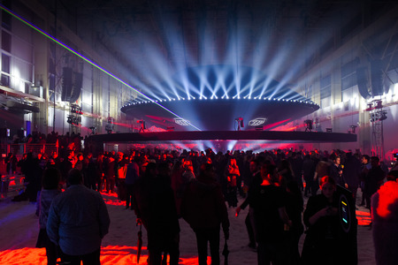 NEW YORK, NY - FEBRUARY 10: A view of the runway and space ship with lasers at the Philipp Plein fashion show during New York Fashion Week: The Shows on February 10, 2018 in NYC.のeditorial素材