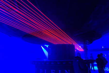 NEW YORK, NY - FEBRUARY 10: A view of the runway and space ship with lasers at the Philipp Plein fashion show during New York Fashion Week: The Shows on February 10, 2018 in NYC.のeditorial素材