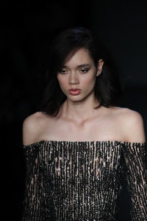 NEW YORK, NY - FEBRUARY 08: A model walks at Pamella Roland Runway on February 2018 New York Fashion Week at Pier 59 on February 8, 2018 in New York City.のeditorial素材