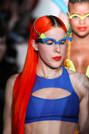 NEW YORK, NY - FEBRUARY 09: Models walk the runway finale for Chromat during New York Fashion Week: The Shows at Industria Studios on February 9, 2018 in New York City.のeditorial素材