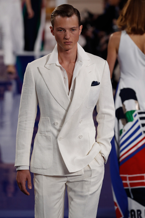 NEW YORK, NY - FEBRUARY 12: A model walks the runway at Ralph Lauren Spring/Summer 18 fashion show during the New York Fashion Week on February 12, 2018 in New York City.のeditorial素材