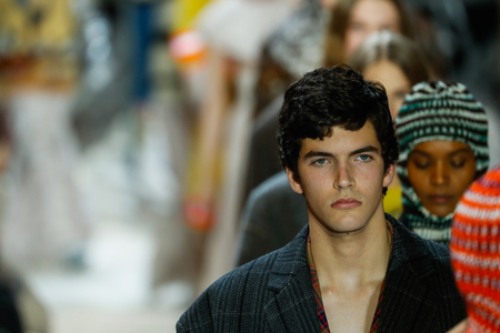 NEW YORK, NY - FEBRUARY 13: Models walk the runway finale for Calvin Klein Collection during New York Fashion Week on February 13, 2018 in New York City.のeditorial素材