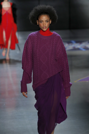 NEW YORK, NY - FEBRUARY 11: A model walks the runway wearing Prabal Gurung Fall 2018 at Gallery I at Spring Studios on February 11, 2018 in New York City.のeditorial素材