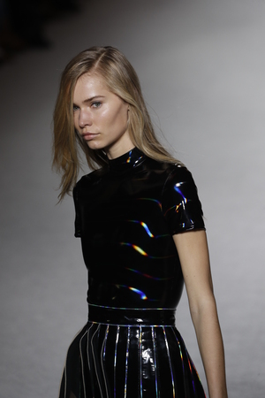 PARIS, FRANCE - MARCH 02: A model walks the runway during the Balmain show as part of the Paris Fashion Week Womenswear Fall/Winter 2018/2019 on March 2, 2018 in Paris, France.のeditorial素材