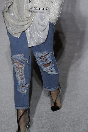 PARIS, FRANCE - MARCH 02: A model walks the runway during the Balmain show as part of the Paris Fashion Week Womenswear Fall/Winter 2018/2019 on March 2, 2018 in Paris, France.のeditorial素材