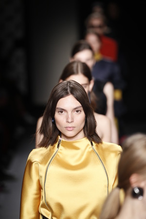 PARIS, FRANCE - FEBRUARY 28: Models walk the runway finale during the Lanvin show as part of the Paris Fashion Week Womenswear Fall/Winter 2018/2019 on February 28, 2018 in Paris, France.のeditorial素材