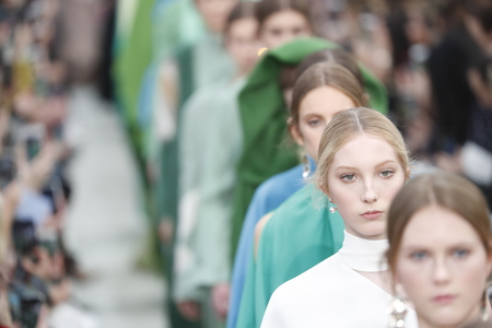 PARIS, FRANCE - MARCH 04: Models walk the runway finale during the Valentino show as part of the Paris Fashion Week Womenswear Fall/Winter 2018/2019 on March 4, 2018 in Paris, France.のeditorial素材