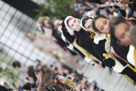 PARIS, FRANCE - MARCH 04: Models walk the runway finale during the Valentino show as part of the Paris Fashion Week Womenswear Fall/Winter 2018/2019 on March 4, 2018 in Paris, France.のeditorial素材