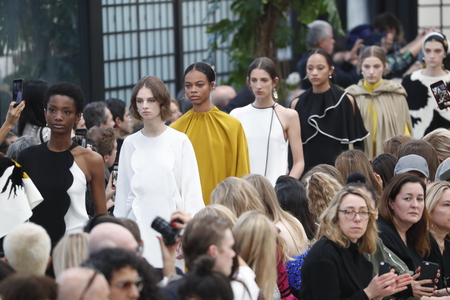 PARIS, FRANCE - MARCH 04: Models walk the runway finale during the Valentino show as part of the Paris Fashion Week Womenswear Fall/Winter 2018/2019 on March 4, 2018 in Paris, France.のeditorial素材
