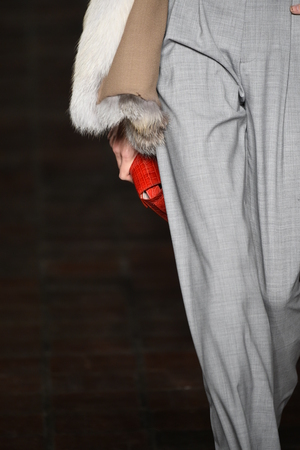 NEW YORK, NY - FEBRUARY 12: A model walks the runway during the Dennis Basso show as part of February 2018 at New York Fashion Week at St. Bartholomew's Church on February 12, 2018 in New York City.のeditorial素材