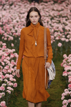 NEW YORK, NY - FEBRUARY 09: A model walks the runway during the Tory Burch Fall Winter 2018 Fashion...
