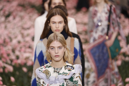 NEW YORK, NY - FEBRUARY 09: Models walk the runway finale during the Tory Burch Fall Winter 2018...