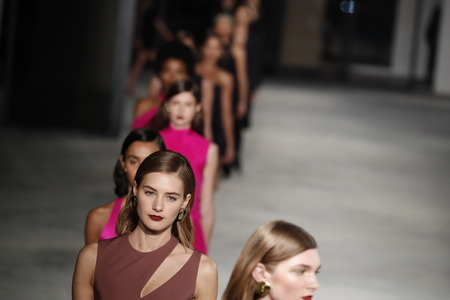 NEW YORK, NY - FEBRUARY 09: Models walk the runway finale at Cushine Et Ochs Fall/Winter 2018 Collection  on February 9, 2018 in New York City.のeditorial素材