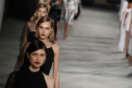 NEW YORK, NY - FEBRUARY 09: Models walk the runway finale at Cushine Et Ochs Fall/Winter 2018 Collection  on February 9, 2018 in New York City.のeditorial素材