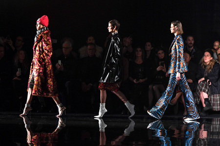 NEW YORK, NEW YORK - DECEMBER 02: Models walk the runway finale at the Versace Pre-Fall 2019 Collection at The American Stock Exchange on December 02, 2018 in New York City.のeditorial素材