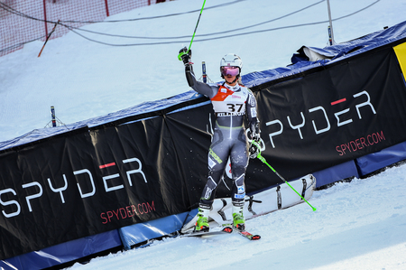 KILLINGTON, VT - NOVEMBER 24: Mina Fuerst Holtmann of Norway  in the finish area after the first run of the giant slalom at the Audi FIS Ski World Cup - Killington Cup on November 24, 2018 in Killington, Vermont.のeditorial素材