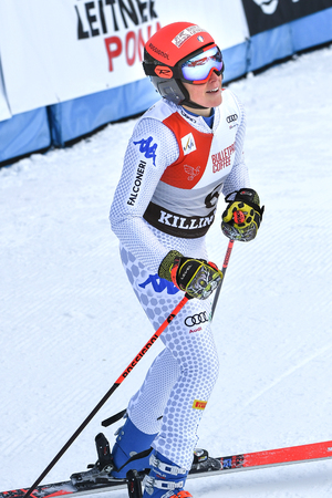 KILLINGTON, VT - NOVEMBER 24: Federica Brignone of Italy in the finish area after the first  run of the giant slalom at the Audi FIS Ski World Cup - Killington Cup on November 24, 2018 in Killington, Vermont.のeditorial素材