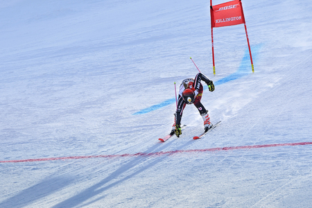 KILLINGTON, VT - NOVEMBER 24: Valerie Grenier of Canada in the finish area after the first run of the giant slalom at the Audi FIS Ski World Cup - Killington Cup on November 24, 2018 in Killington, Vermont.のeditorial素材