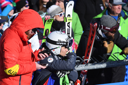 KILLINGTON, USA - NOVEMBER 24: A general view of finish line during the Audi FIS Alpine Ski World Cup Women's Giant Slalom on November 24, 2018 in Killington USA.のeditorial素材