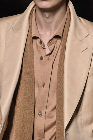 NEW YORK, NY - SEPTEMBER 05: A model walks the runway during the Tom Ford fashion show September 2018 at New York Fashion Week at Park Avenue Armory on September 5, 2018 in New York City.のeditorial素材