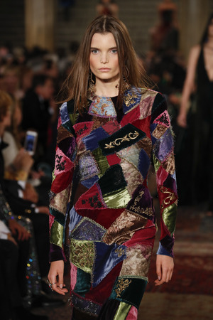 NEW YORK, NY - SEPTEMBER 07: A model walks the runway for Ralph Lauren fashion show during New York Fashion Week at Bethesda Terrace on September 7, 2018 in New York City.のeditorial素材