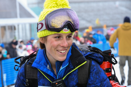 KILLINGTON, USA - NOVEMBER 25: A general view at Finish Line area and athletes during the Audi FIS Alpine Ski World Cup Women's Giant Slalom on November 25, 2018 in Killington USA.のeditorial素材