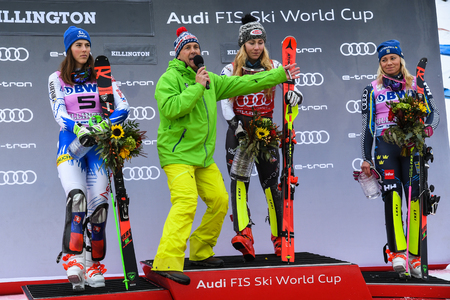 KILLINGTON, USA - NOVEMBER 25: A general view to Festival Village and people during the Audi FIS Alpine Ski World Cup Women's Giant Slalom on November 25, 2018 in Killington USA.のeditorial素材