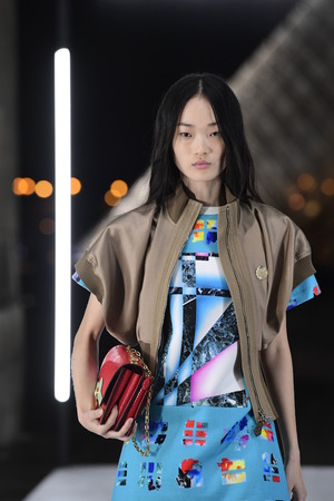 PARIS, FRANCE - OCTOBER 02: A model walks the runway during the Louis Vuitton show as part of the...