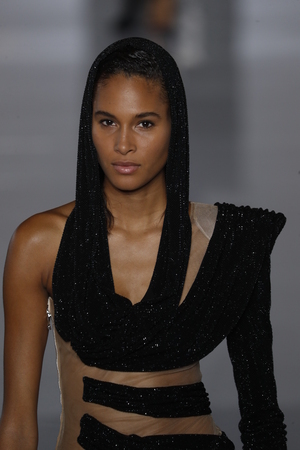 PARIS, FRANCE - SEPTEMBER 28: A model walks the runway during the Balmain show as part of the Paris Fashion Week Womenswear Spring/Summer 2019 on September 28, 2018 in Paris, France.のeditorial素材