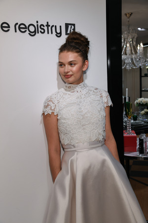 NEW YORK, NY - APRIL 10: Model Katya Kulyzhka presenting bridal gown during the Gracy Accad Spring 2020 bridal presentation at Blumingdales NY on April 10, 2019 in NYC.のeditorial素材