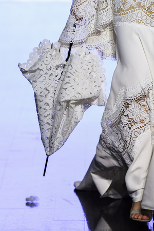 NEW YORK, NY - APRIL 13: A model walks the runway  during the Watters Spring 2020 bridal fashion collection at New York Fashion Week: Bridal on April 13, 2019 in NYC.のeditorial素材