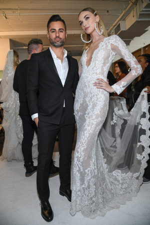 NEW YORK, NY - APRIL 12: Nir Moscovich and model posing backstage before the Berta Bridal Spring 2020 fashion show at New York Fashion Week: Bridal on April 12, 2019 in NYC.のeditorial素材