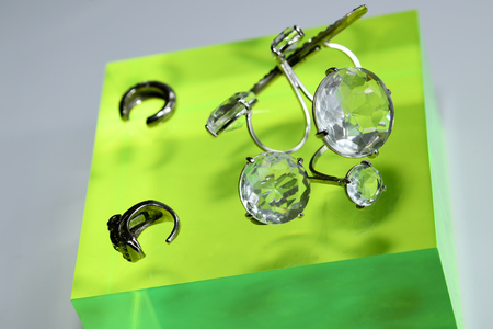 NEW YORK, NY - APRIL 15: Jewelry created in partnership with Ines Di Santo and Ciner presented during the Ines Di Santo Spring 2020 bridal fashion presentation at New York Fashion Week: Bridal on April 15, 2019 in NYC.のeditorial素材