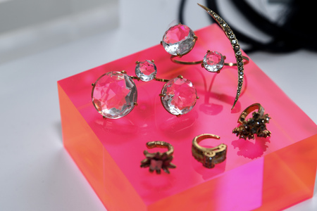 NEW YORK, NY - APRIL 15: Jewelry created in partnership with Ines Di Santo and Ciner presented during the Ines Di Santo Spring 2020 bridal fashion presentation at New York Fashion Week: Bridal on April 15, 2019 in NYC.のeditorial素材