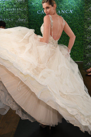 NEW YORK, NY - APRIL 15: A model posing during the Casablanca Spring 2020 bridal fashion presentation at New York Fashion Week: Bridal on April 15, 2019 in NYC.のeditorial素材