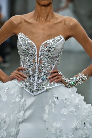 NEW YORK, NY - OCTOBER 4: A model walks the runway during the Pnina Tornai Fall 2020 Bridal Runway Show on OCTOBER 4, 2019 in New York City.のeditorial素材