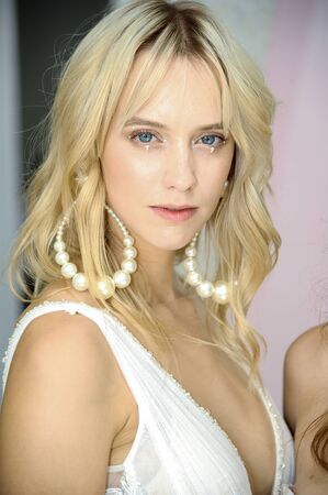 NEW YORK, NY - OCTOBER 6: A model posing during the Galia Lahav Fall 2020 Bridal Presentation on OCTOBER 6, 2019 in New York City.のeditorial素材