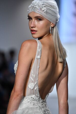 NEW YORK, NY - OCTOBER 5: A model walks the runway during the Julie Vino Fall 2020 Bridal Runway Show on OCTOBER 5, 2019 in New York City.のeditorial素材