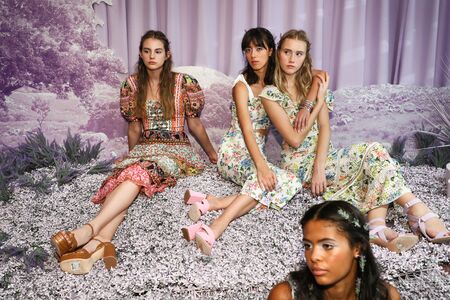 NEW YORK, NEW YORK - SEPTEMBER 09: Models pose for Alice plus Olivia By Stacey Bendet Presentation during September 2019 - New York Fashion Week: The Shows on September 09, 2019 in New York City.のeditorial素材