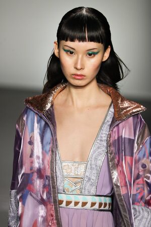 NEW YORK, NY - SEPTEMBER 08: A model walks the runway at the Custo Barcelona show during New York...
