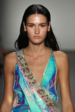 NEW YORK, NY - SEPTEMBER 08: A model walks the runway at the Custo Barcelona show during New York...