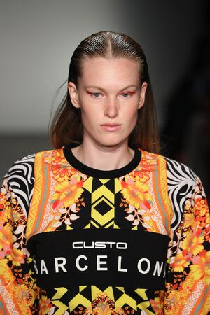 NEW YORK, NY - SEPTEMBER 08: A model walks the runway at the Custo Barcelona show during New York Fashion Week: The Shows at Pier 59 on September 8, 2018 in New York City.のeditorial素材