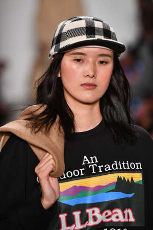 NEW YORK, NEW YORK - FEBRUARY 05: A model walks the runway ay the Todd Snyder fashion show during...