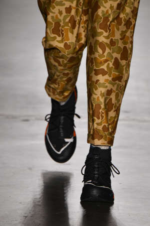 NEW YORK, NEW YORK - FEBRUARY 05: A model walks the runway ay the Todd Snyder fashion show during New York Fashion Week at Pier 59 Studios on February 5, 2020 in New York City.のeditorial素材