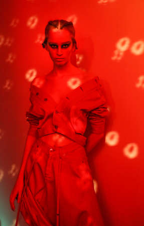 NEW YORK, NEW YORK - SEPTEMBER 10: A model posing backstage during Kaimin Ready to Wear...