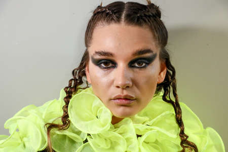 NEW YORK, NEW YORK - SEPTEMBER 10: A model posing backstage during Kaimin Ready to Wear Spring/Summer 2020 fashion show during New York Fashion Week on September 10, 2019 in New York City.のeditorial素材